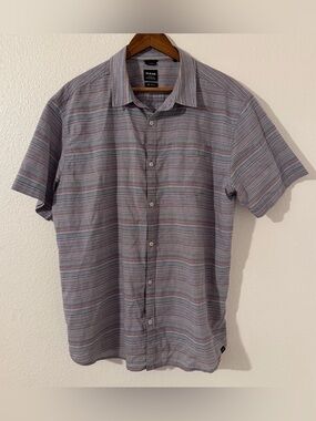 PRANA Groveland Shirt Men’s XL Blue Red White Striped Button Casual Summer